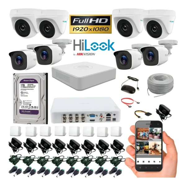 kitsx Kit Cámaras Seguridad HiLook 8 Cámaras 1080p DVR 8 Canales 1TB Hikvision